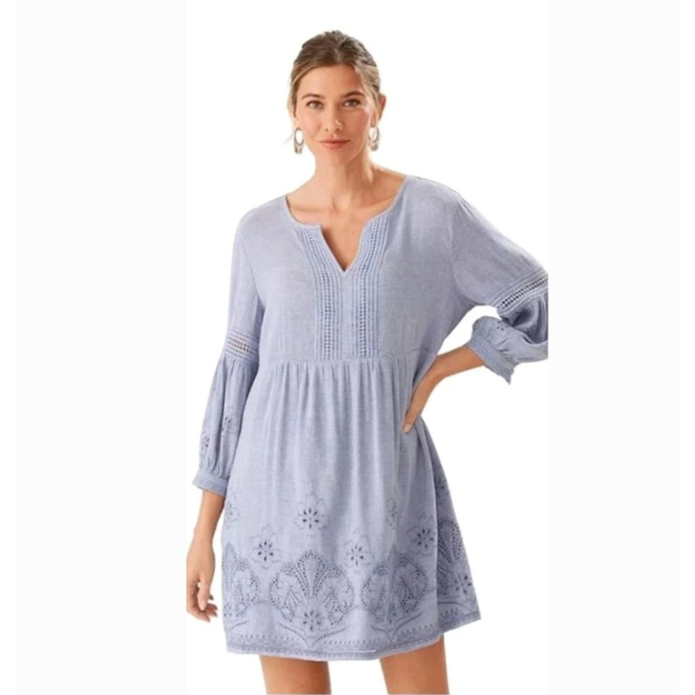 Tommy Bahama Wmns St Lucia Embroidered Swim Cover Up Linen Blue Sz L 14764